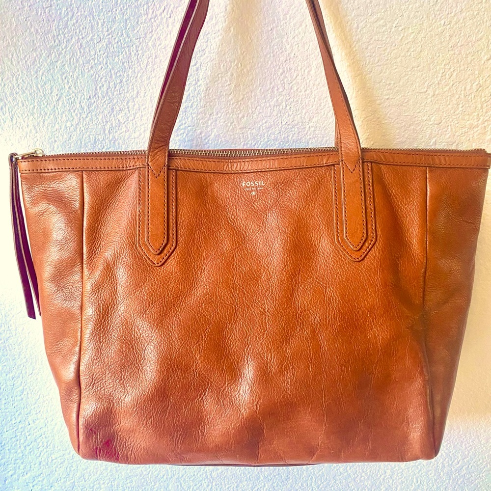 Fossil brown leather shopping tote